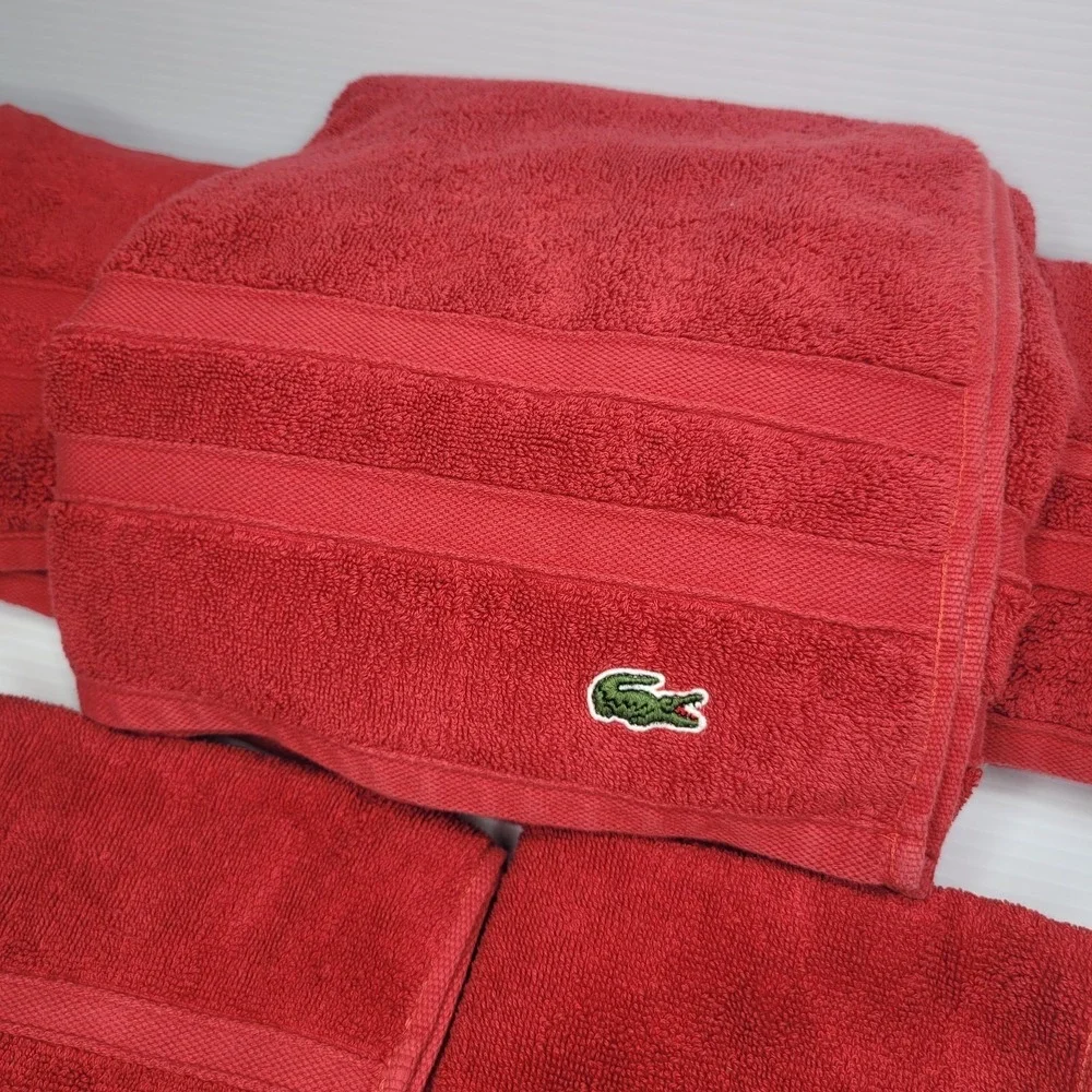 Lacoste Croc Red 100% Cotton Bath, Hand Towel & Washcloth Set